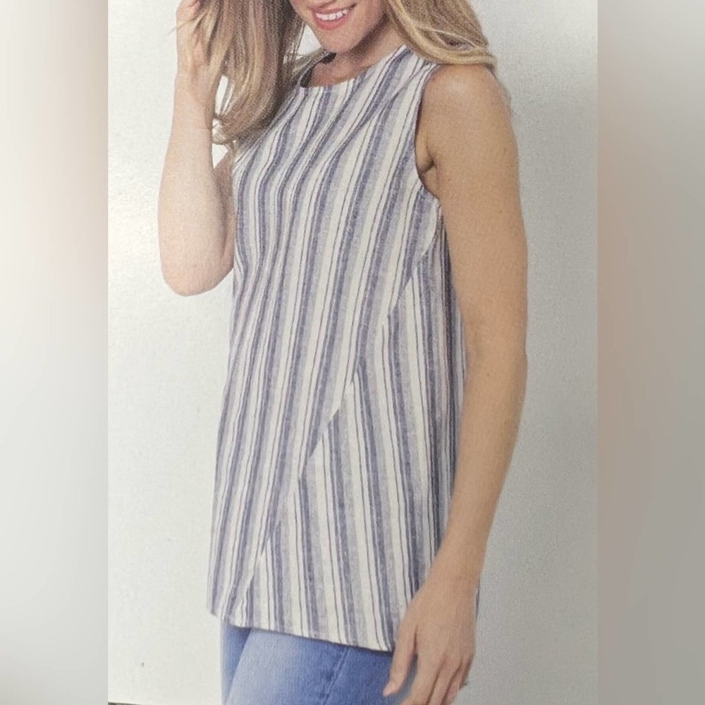Simply Noelle Navy Striped Linen Top size S/M